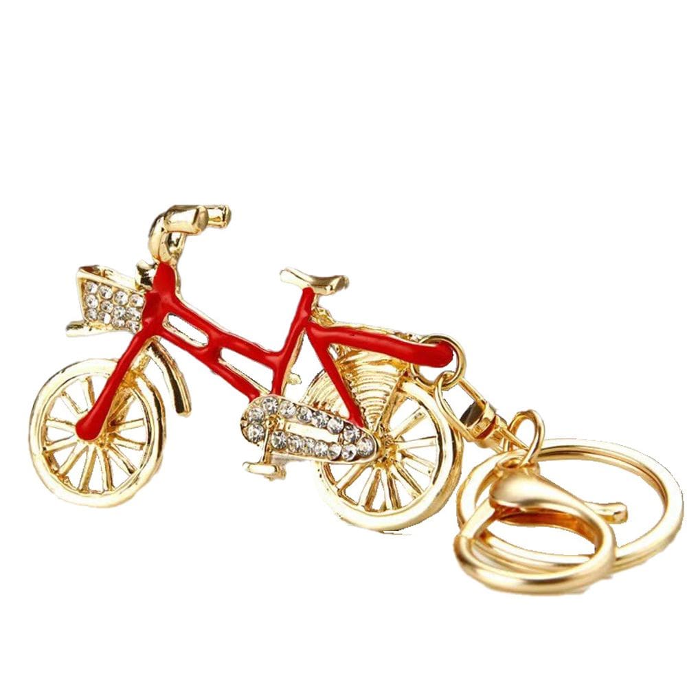 Chaveiro Creative Bicycle com strass de metal vermelho de 6,5 cm