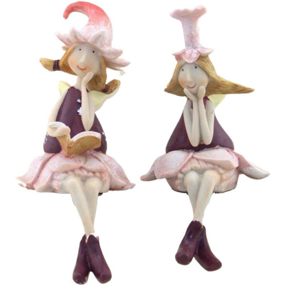 Conjunto de esculturas de resina Fairy Garden Statues de 2 lugares de 18 cm