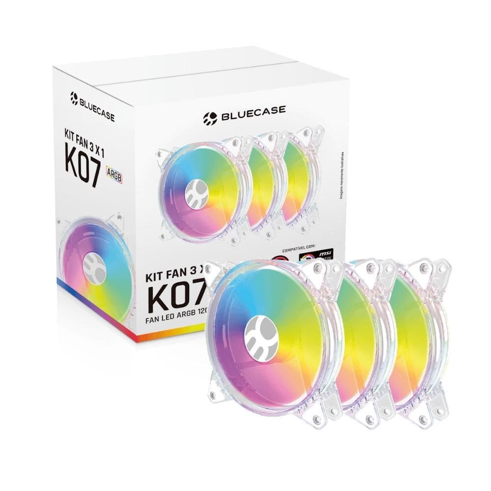 Kit 3 Em 1 K07Fan Acrilico Para Gabinete 120Mm Led Argb 12V
