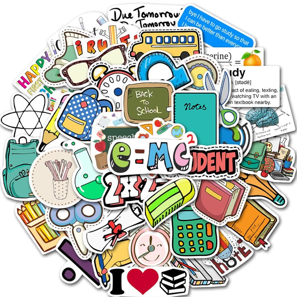 Pacote de adesivos, material escolar, 50 unidades de vinil impermeável