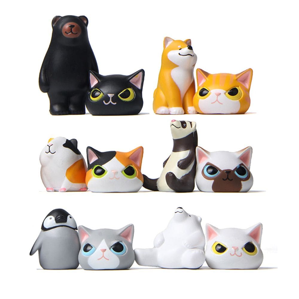 Conjunto de estatuetas de animais fofos com fantasias de gato em PVC Garden Deco