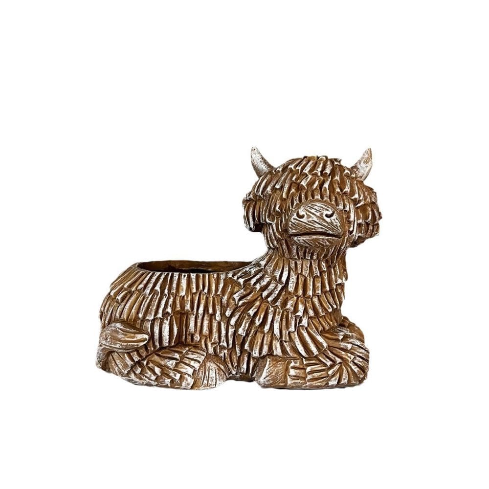 Escultura, decoração de jardim, resina de vaca Highland, 19 cm