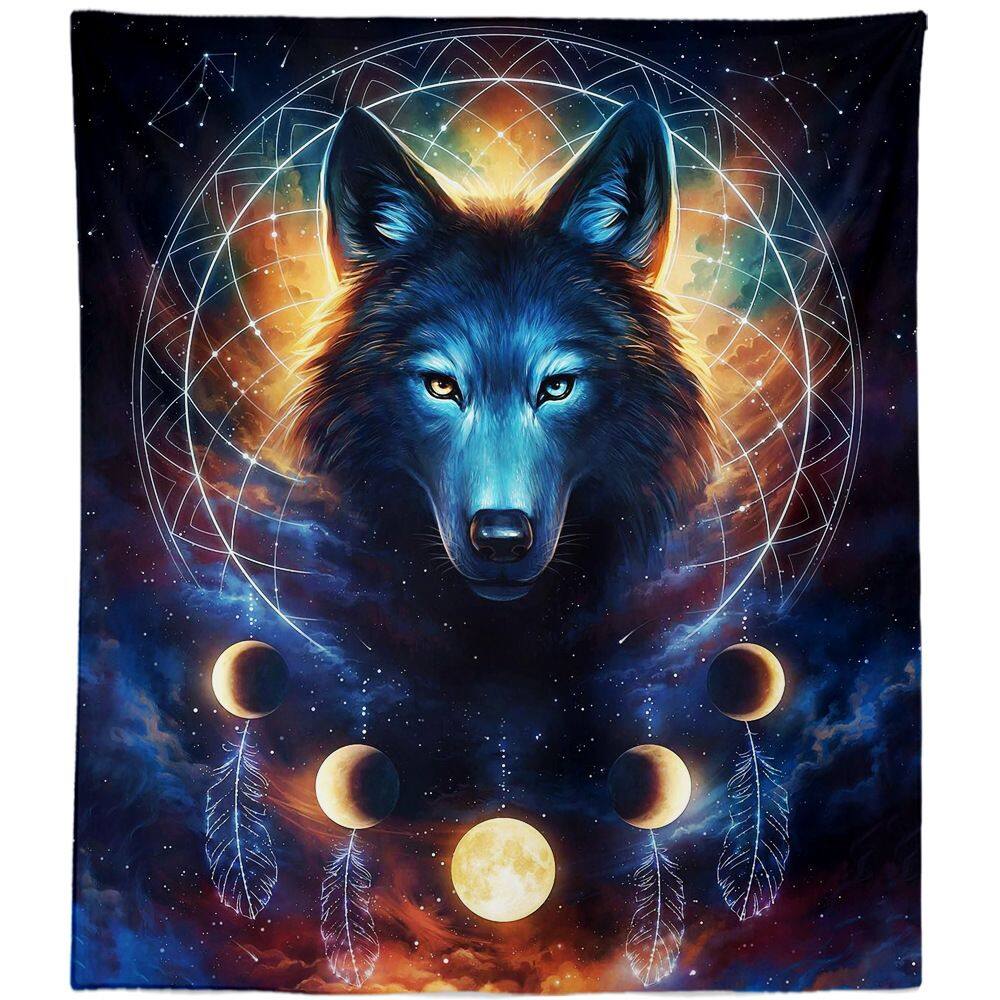 Tapeçaria para pendurar na parede Fantasy Galaxy Wolf 150 cm x 130 cm