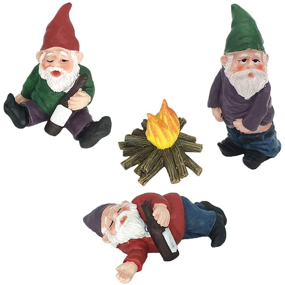 Conjunto de jardim Funny Drunk Gnome com escultura de resina de fogueira