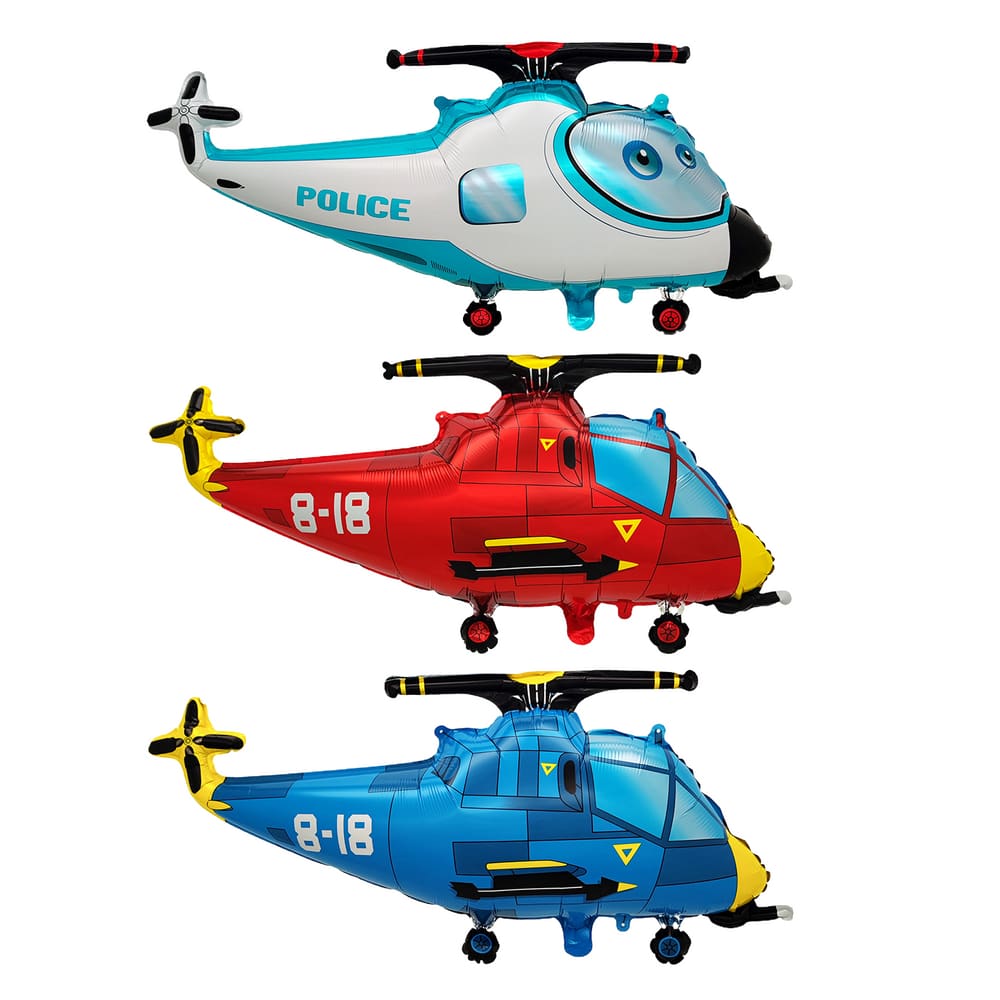 Conjunto de balões, folha de helicóptero, 3 peças, tema policial de desenho animado