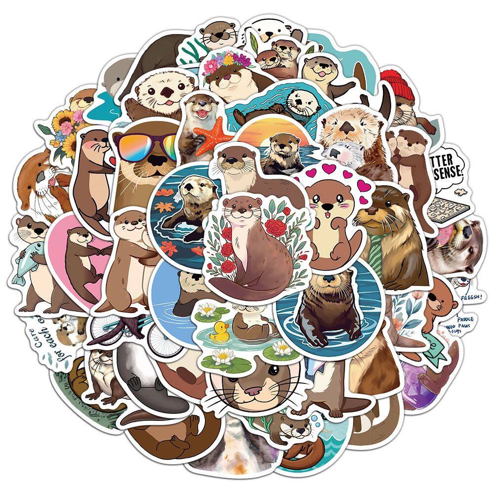 Adesivos Cute Otter Cartoon Animal, 50 unidades de vinil impermeável