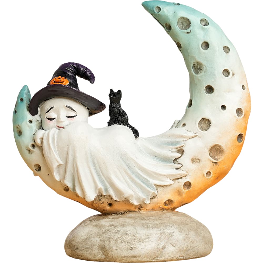 Decoração de jardim de resina Estátua da Bruxa Fantasma da Lua de Halloween