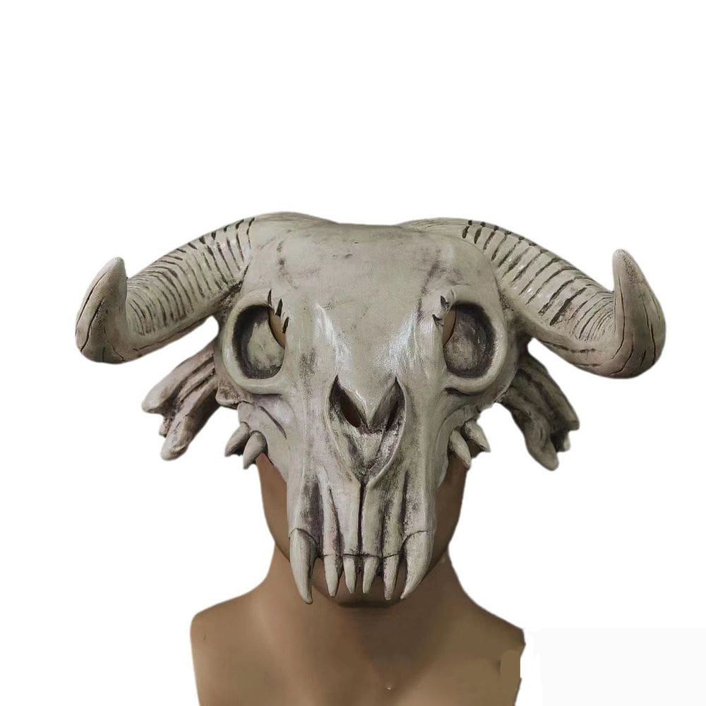 Máscara de caveira, resina, vaca branca com chifres, cosplay de Halloween