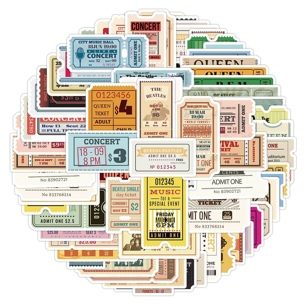 Adesivos, ingresso de banda vintage, 50 peças, retrô, à prova d`água