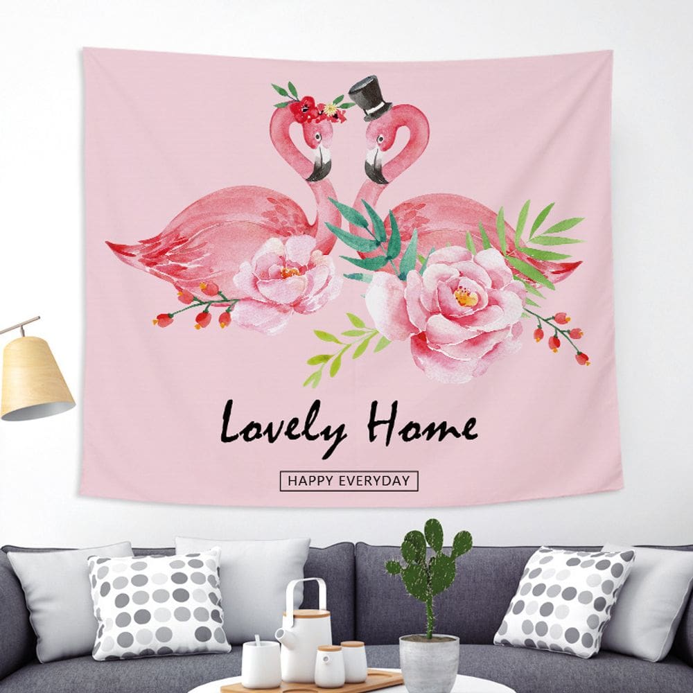 Tapeçaria para pendurar na parede Flamingo Pink Cartoon 150x130cm
