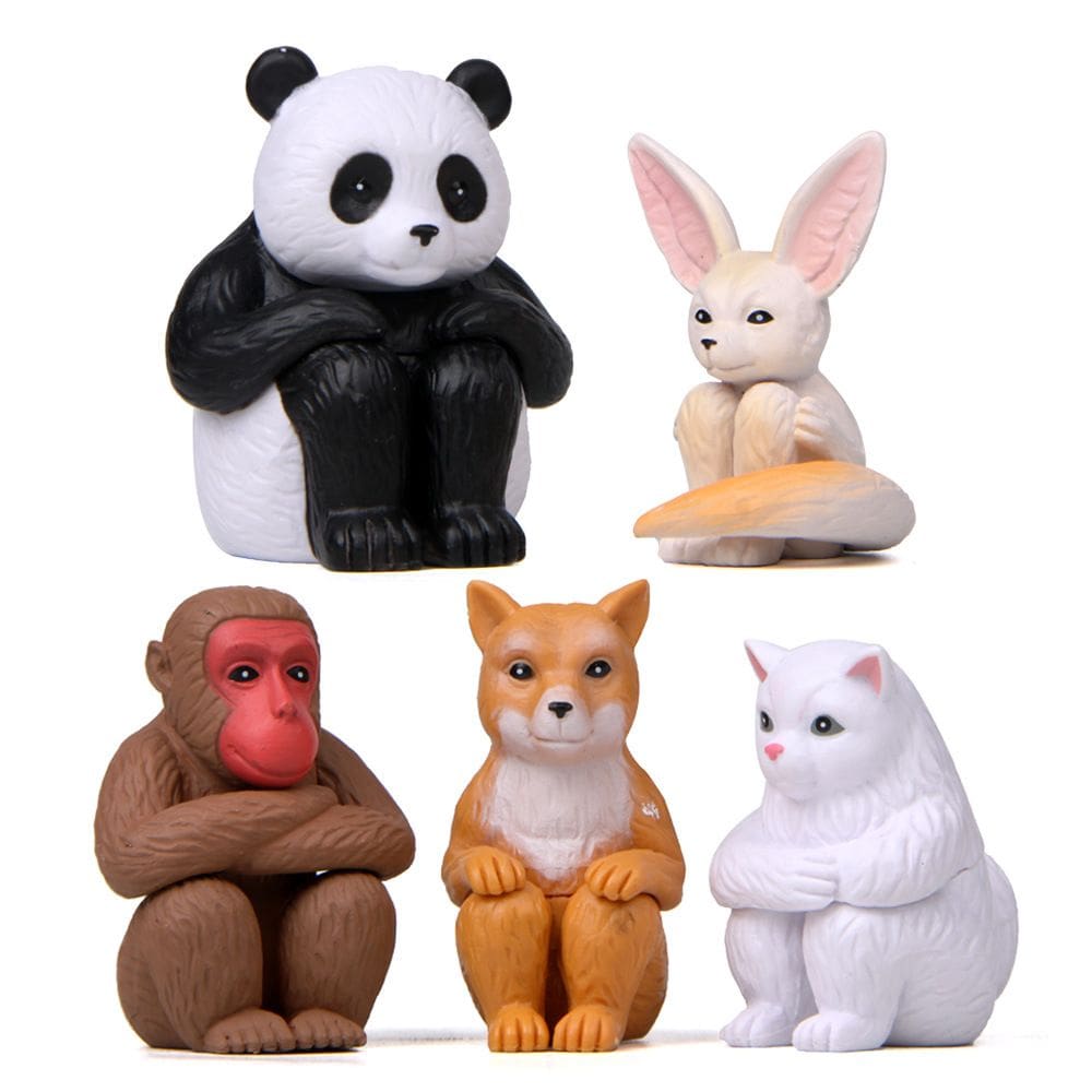 Conjunto de esculturas de jardim em PVC Cute Animal Panda Monkey Rabbit