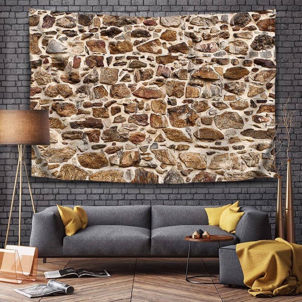 Tapeçaria vintage, tijolo, parede, pedra, pelúcia, 150x130cm