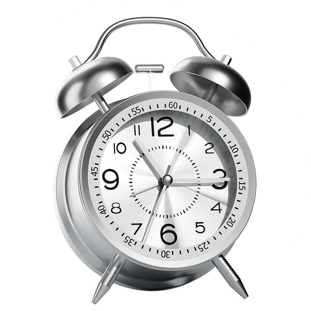 Despertador Metallic Silver Twin Bells Non-Ticking Silent