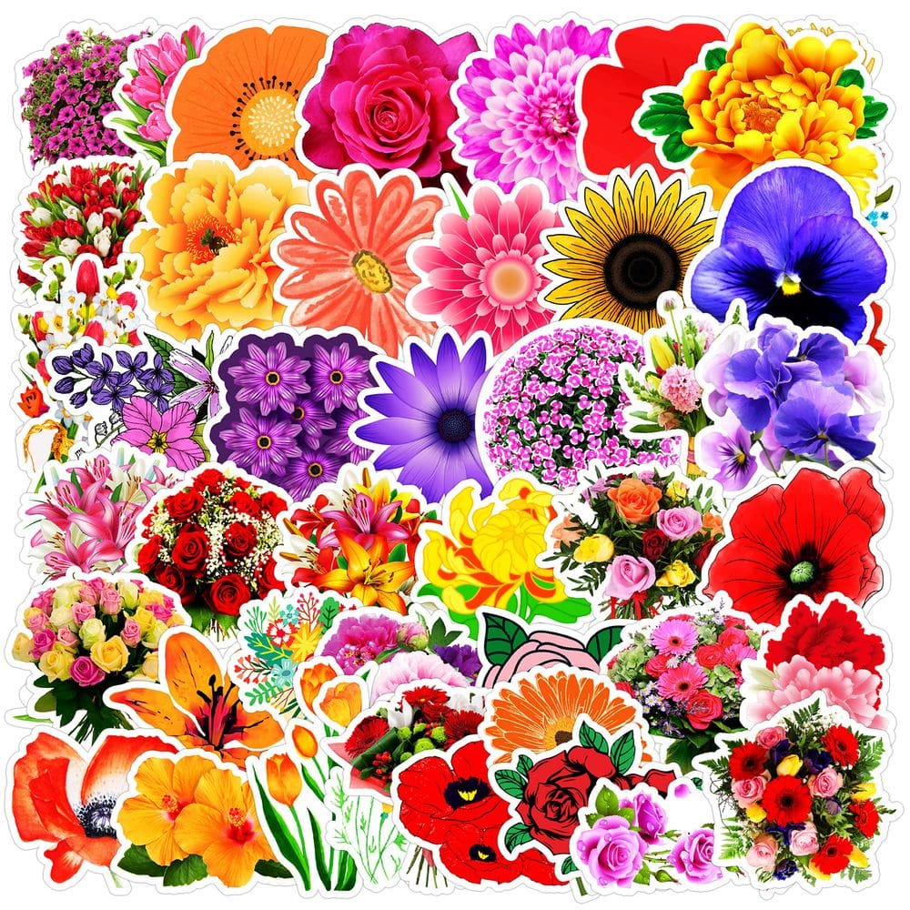 Pacote de adesivos Bright Botanical Decals Flower 50 unidades