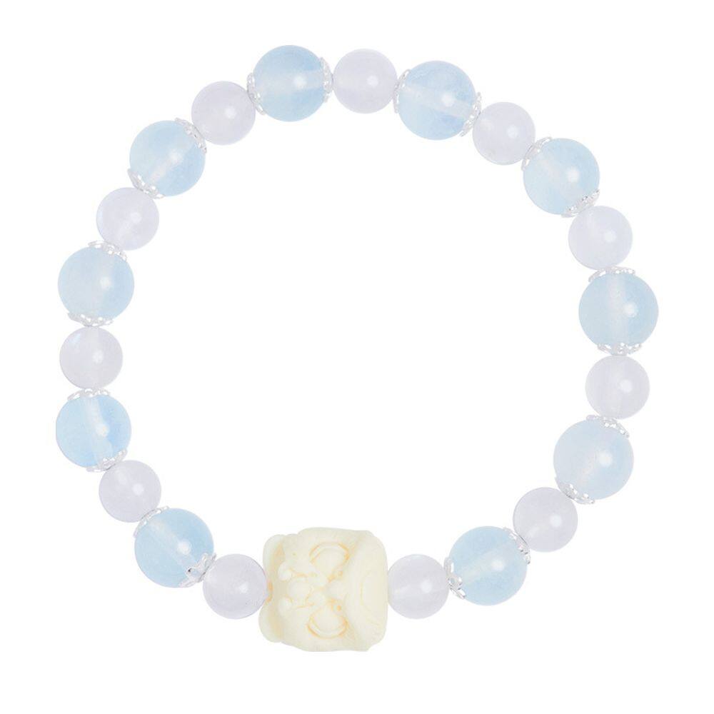 Pulseira em prata S925 com miçangas em água-marinha e pedra da lua para mulheres
