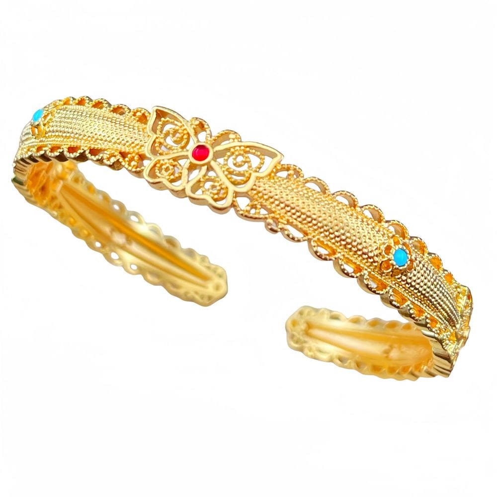 Pulseira aberta banhada a ouro para mulheres de 20 g com borboleta