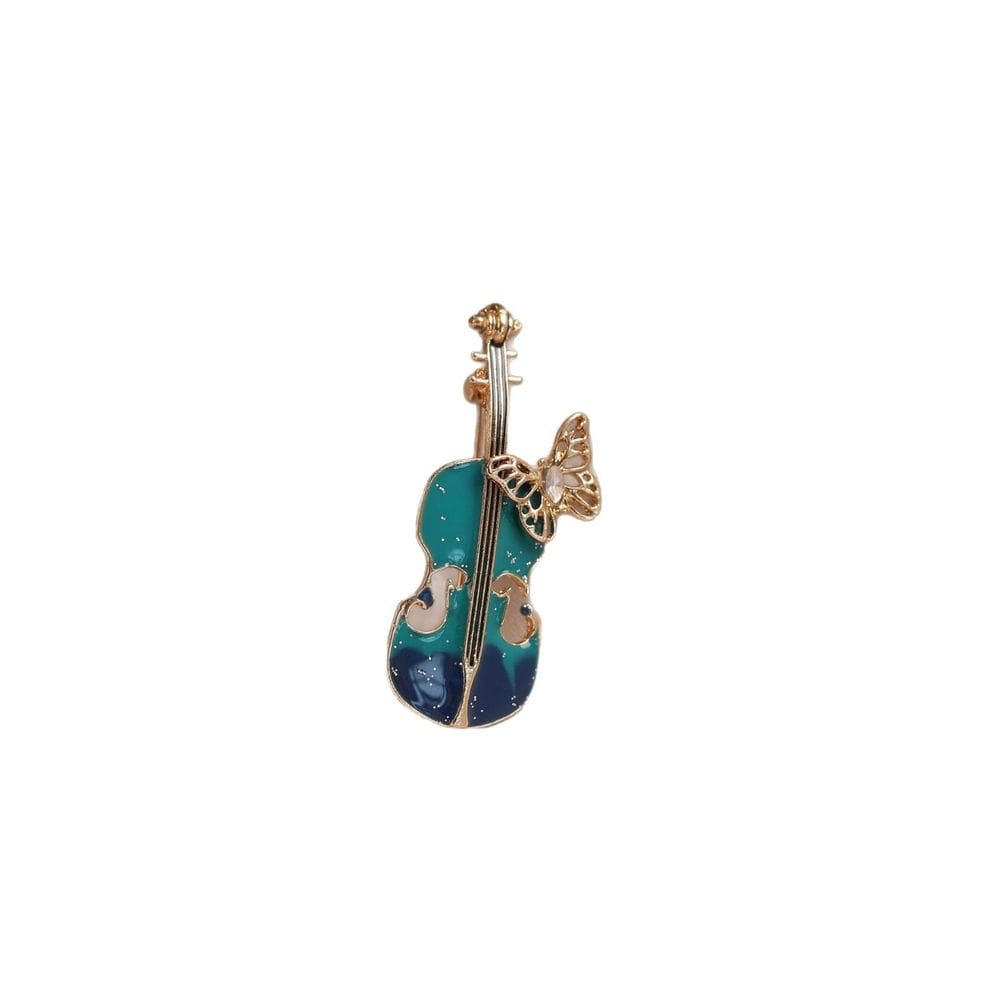Broche Pin, violino elegante com detalhes em borboleta, liga de 4,2 x 2 cm
