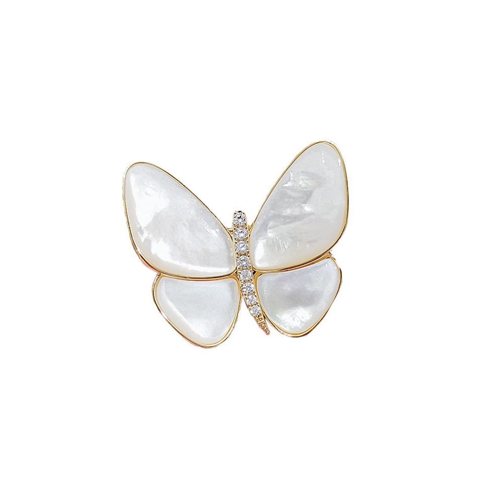 Broche elegante borboleta branca com detalhes em cristal