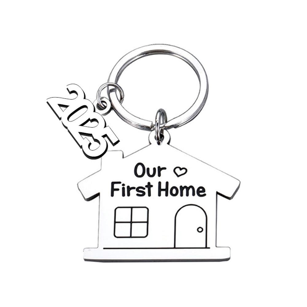 Chaveiro de aço inoxidável em forma de casa em forma de nossa primeira casa