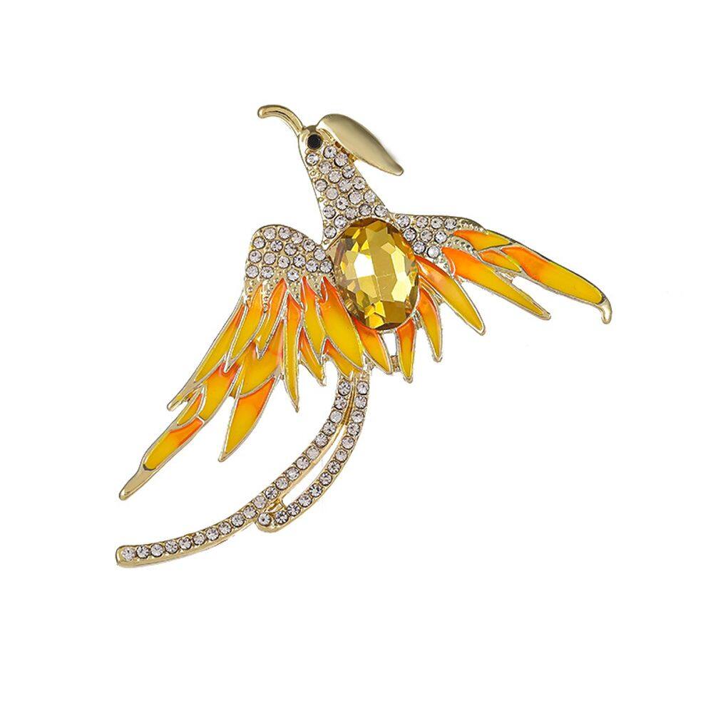 Broche Phoenix Luxury com gema amarela e asas de cristal