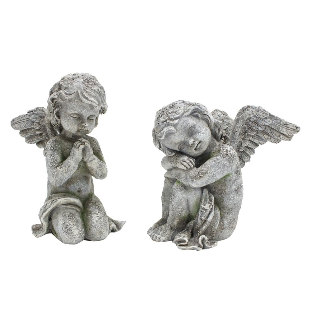 Conjunto de esculturas para decoração de jardim Vintage Angel 2 peças envelhecidas