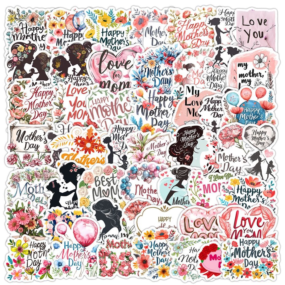 Pacote de adesivos com tema de Dia das Mães, 50 unidades — Elegante floral