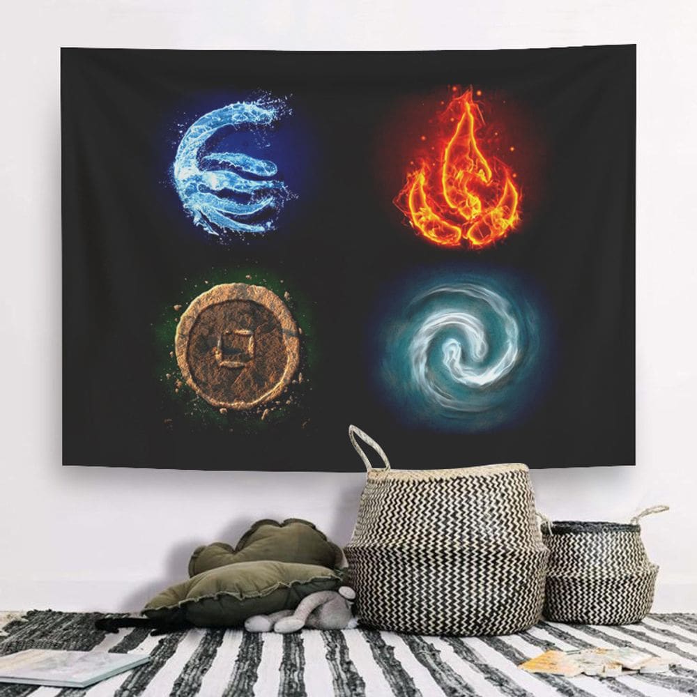 Tapeçaria pendurada na parede com mandala de sol e lua 150cm x 130cm