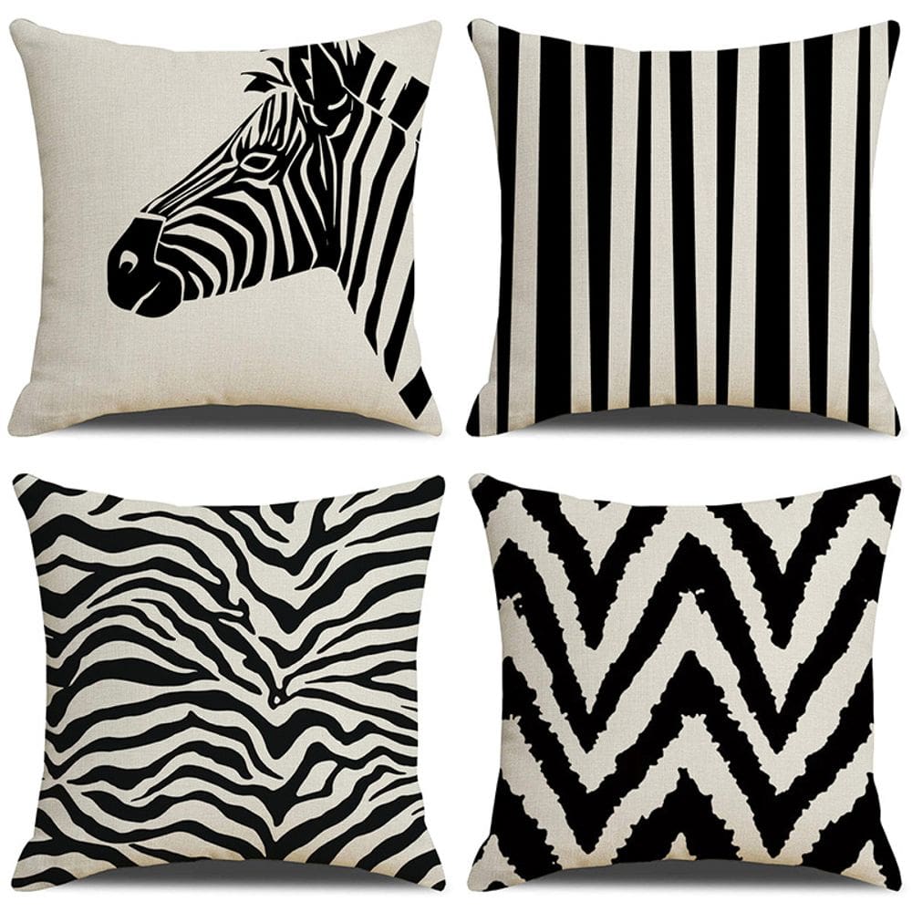 Conjunto de capas de almofada abstratas com listras de zebra x4