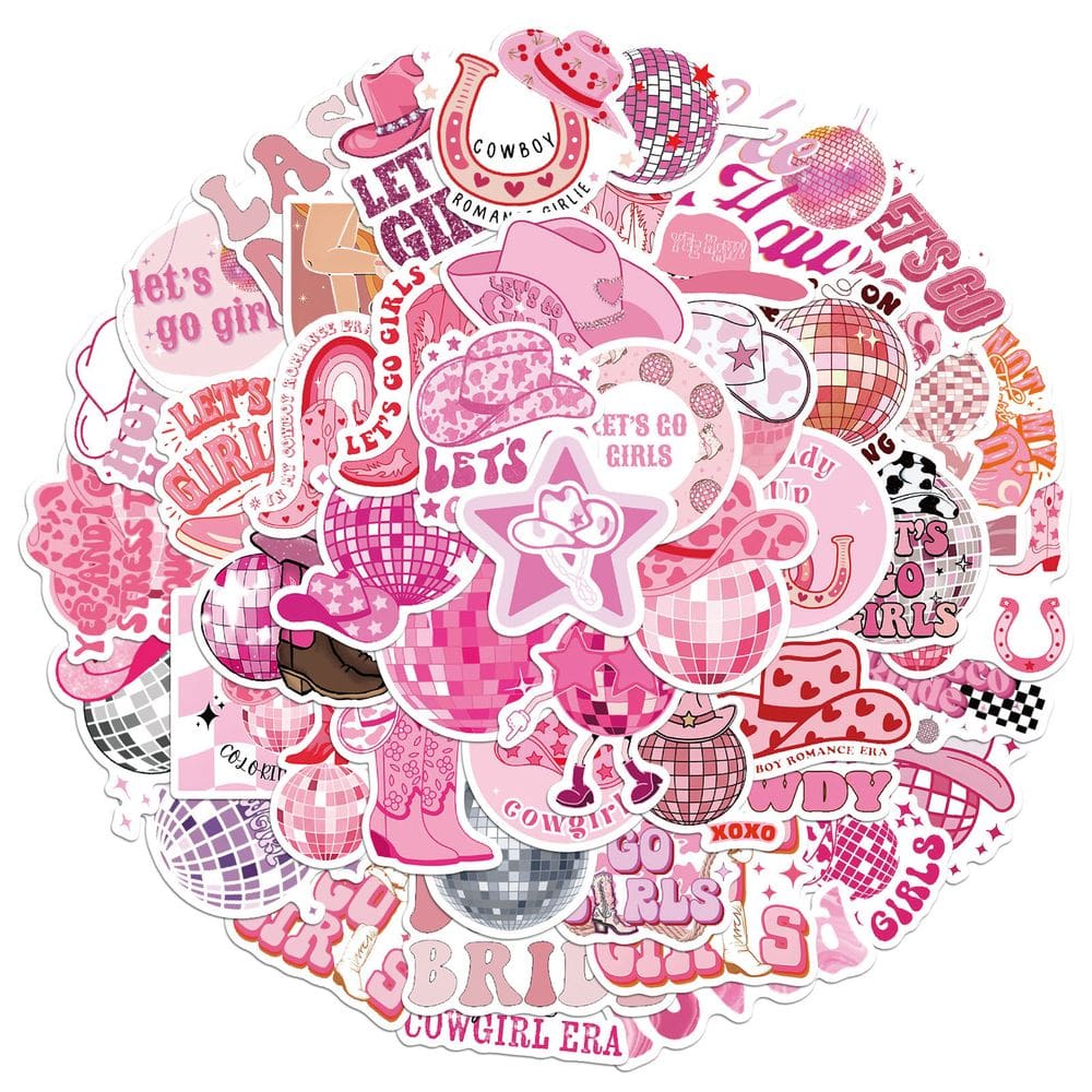 Adesivos Pink Disco Cowgirl, 50 peças, decalques de vinil à prova d`água