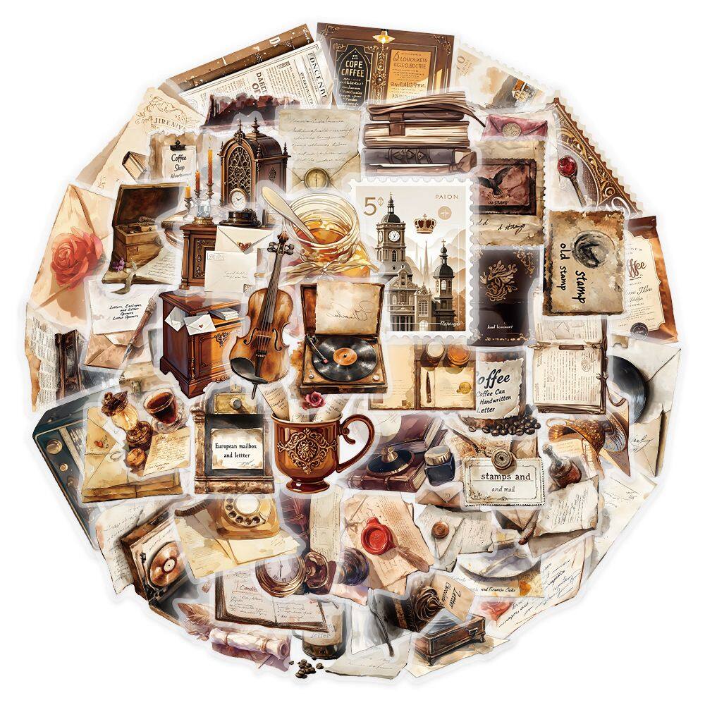 Pacote de adesivos Vintage Letter, 50 unidades de decalque de vinil transparente