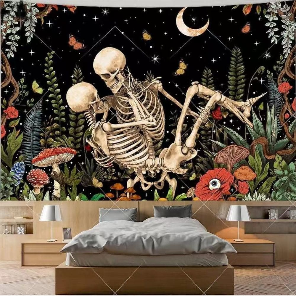 Tapeçaria para pendurar na parede Skeleton Lovers Gothic 150x130cm