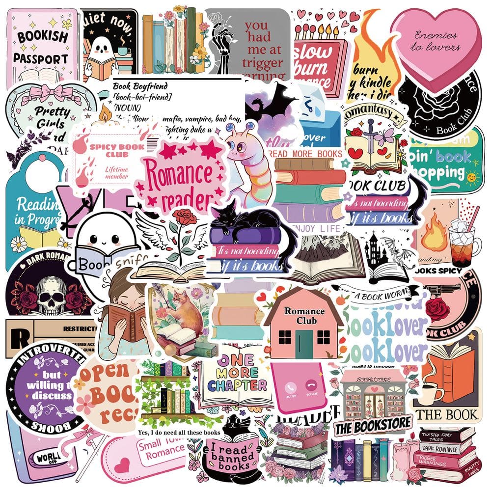 Pacote de adesivos Bookish Theme Funny Romance & Dark Reading 52 unidades