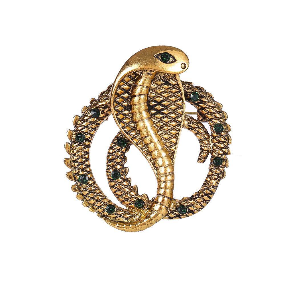 Broche Pin Vintage Snake com olhos de cristal verde