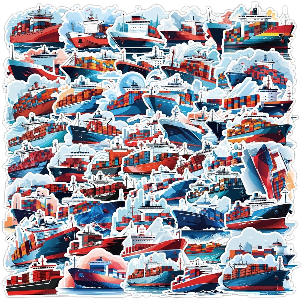 Pacote de adesivos Cargo Ship Cartoon Container Vessel x50