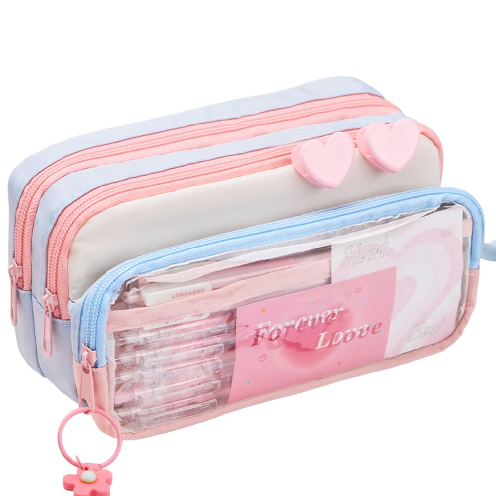 Estojo de lápis de tecido de grande capacidade Forever Love Design