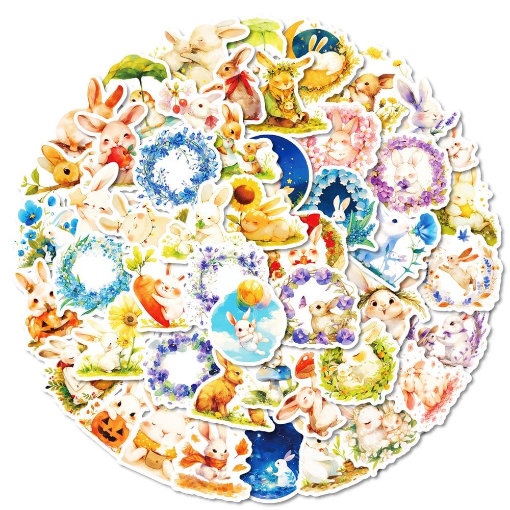 Pacote de adesivos em aquarela Rabbit Bunny 50 unidades Cute Bunny