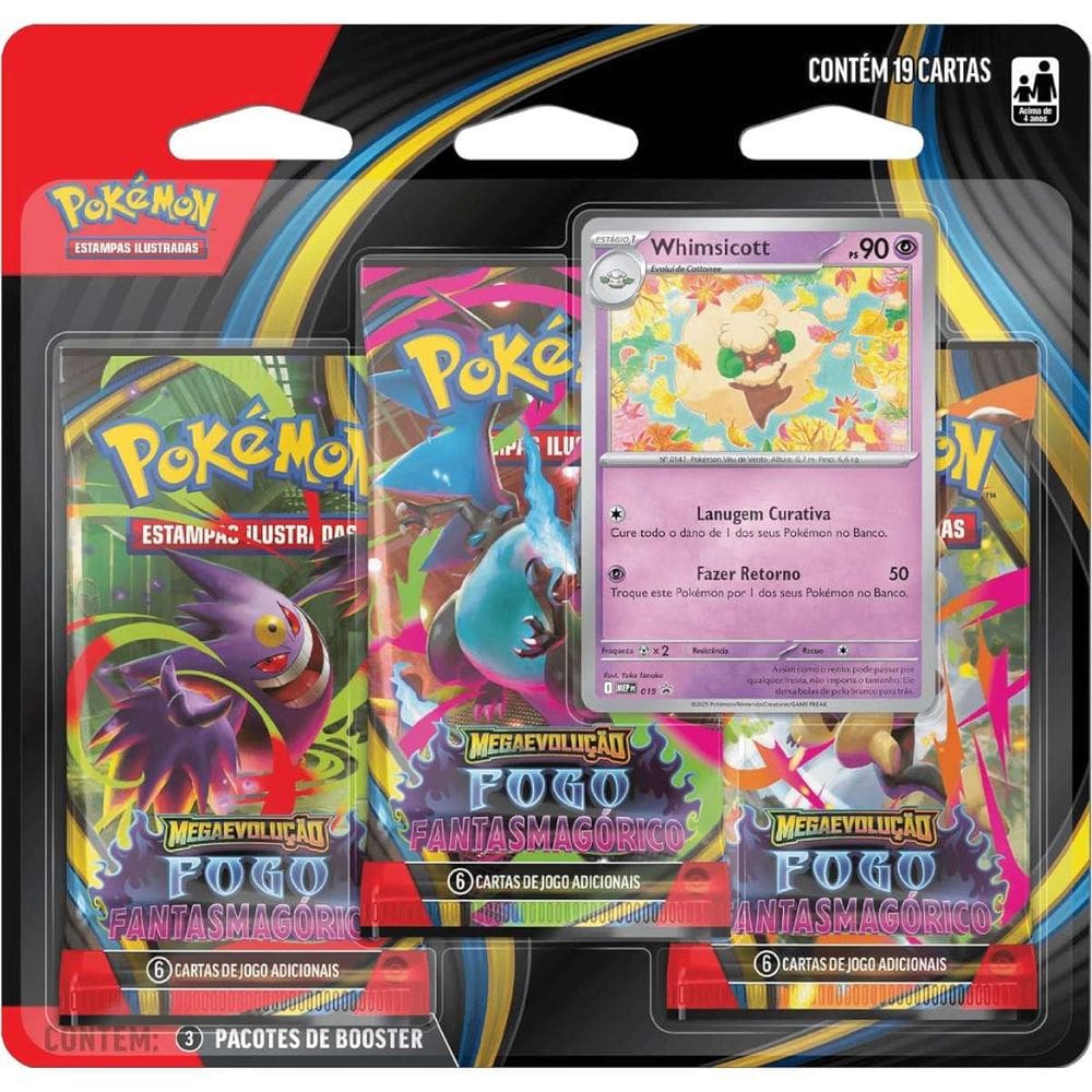 Blister Triplo Pokémon Me02 Fogo Fantasmagorico Whimsicott Copag 19 Cartas