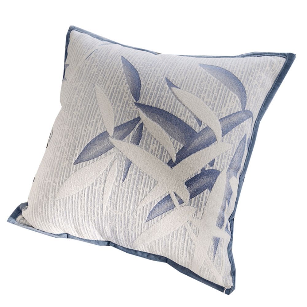 Capa de almofada Nordic Minimalist Cream Floral com folha azul