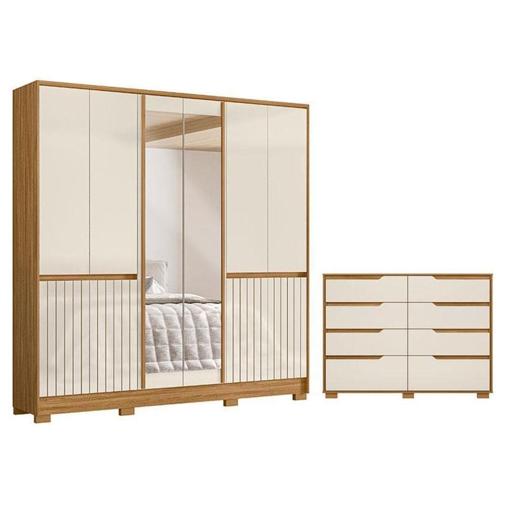 Guarda Roupa Casal Alasca E Cômoda Georgia Freijó Off White - Moval