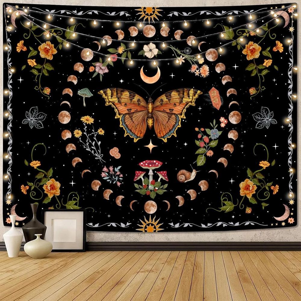 Tapeçaria para pendurar na parede Bohemian Butterfly Moon Floral 150x130cm