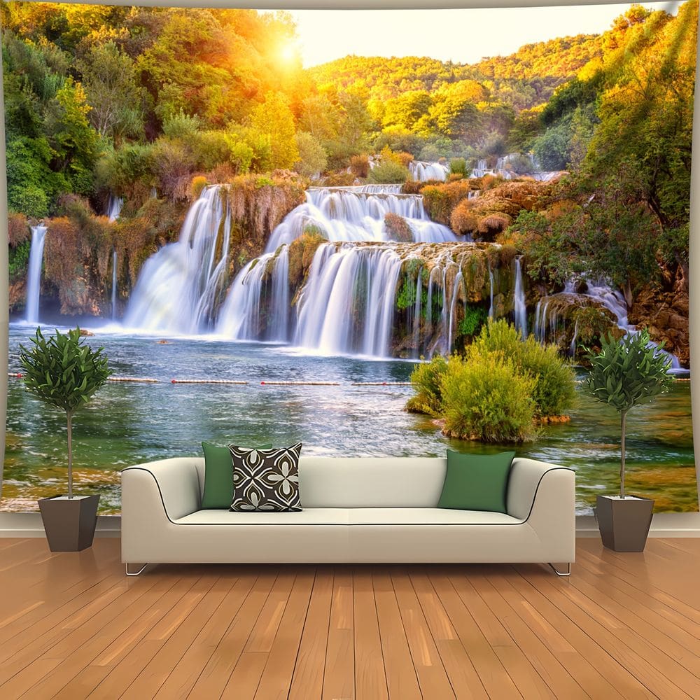 Tapeçaria, cachoeira, pendurada na parede, paisagem florestal 150x130cm