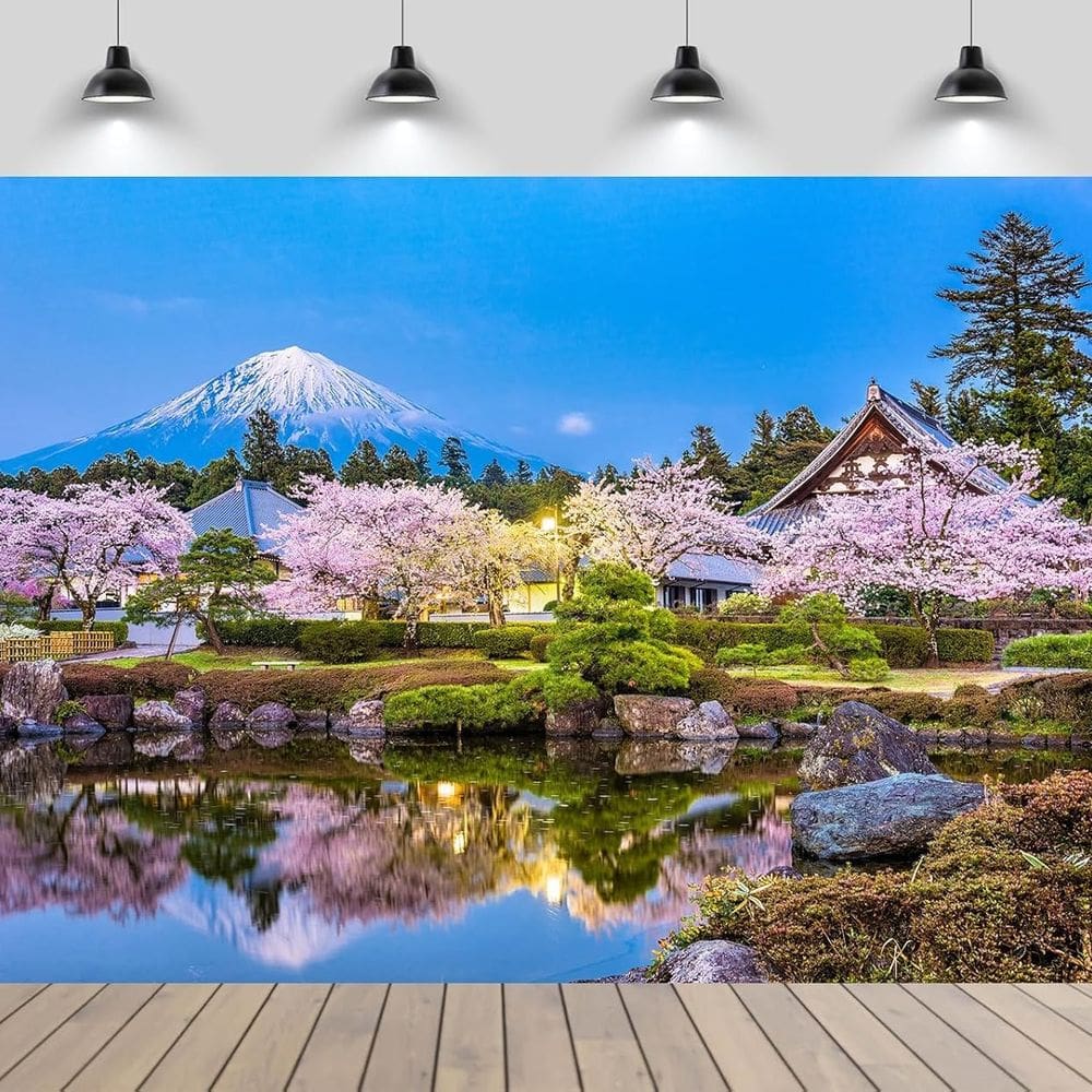 Tapeçaria: paisagem japonesa, flores de cerejeira do Monte Fuji 150x130cm