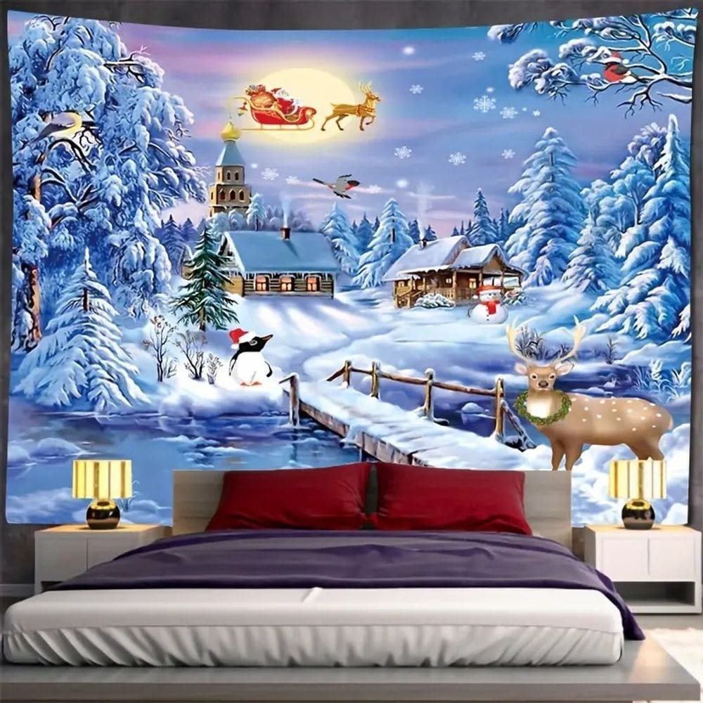 Tapeçaria para pendurar na parede Winter Wonderland 150 cm x 130 cm