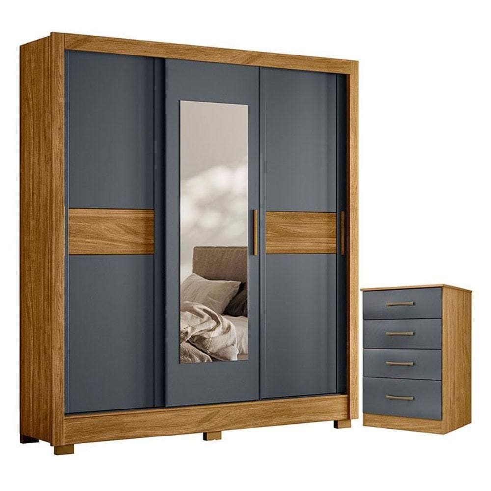 Guarda Roupa Casal Bahamas E Cômoda Ms913 Freijó Cinza - Moval