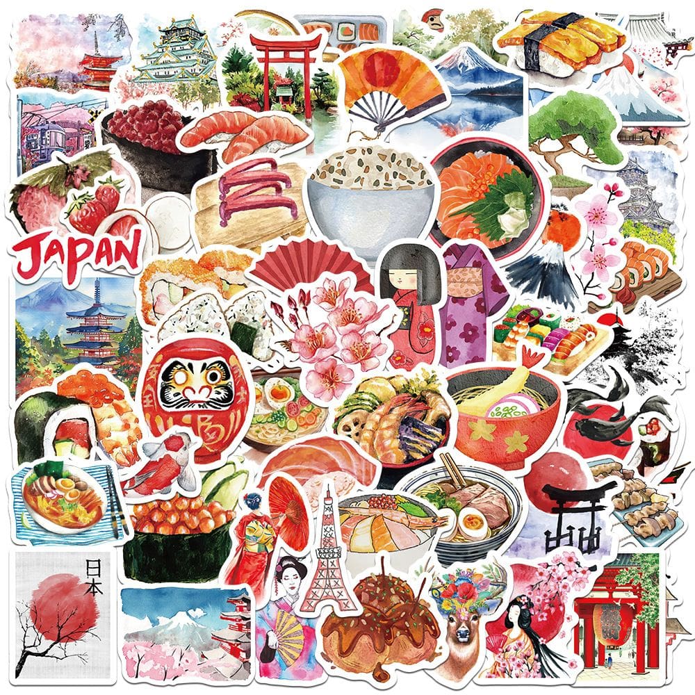 Conjunto de adesivos Kawaii Sushi Food Theme, 50 unidades de vinil impermeável