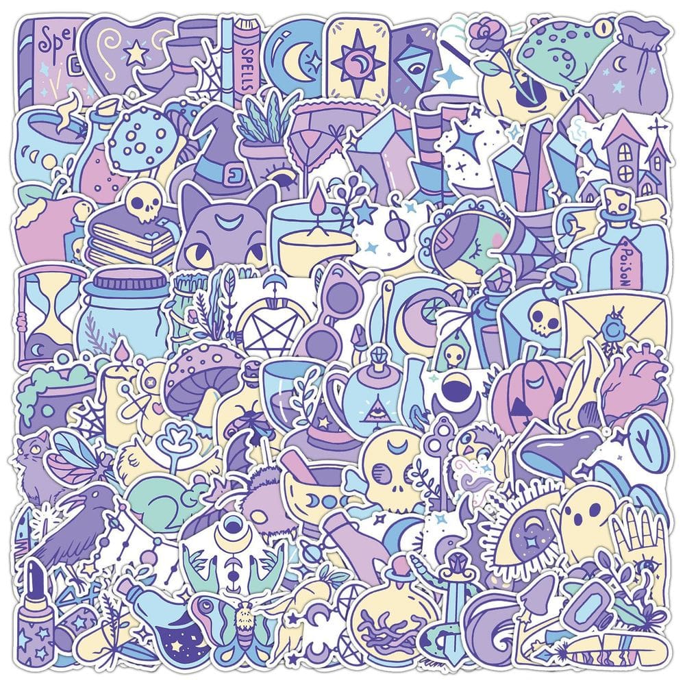Pacote de adesivos Witchcraft, 100 unidades de decalques de vinil Cartoon Magic
