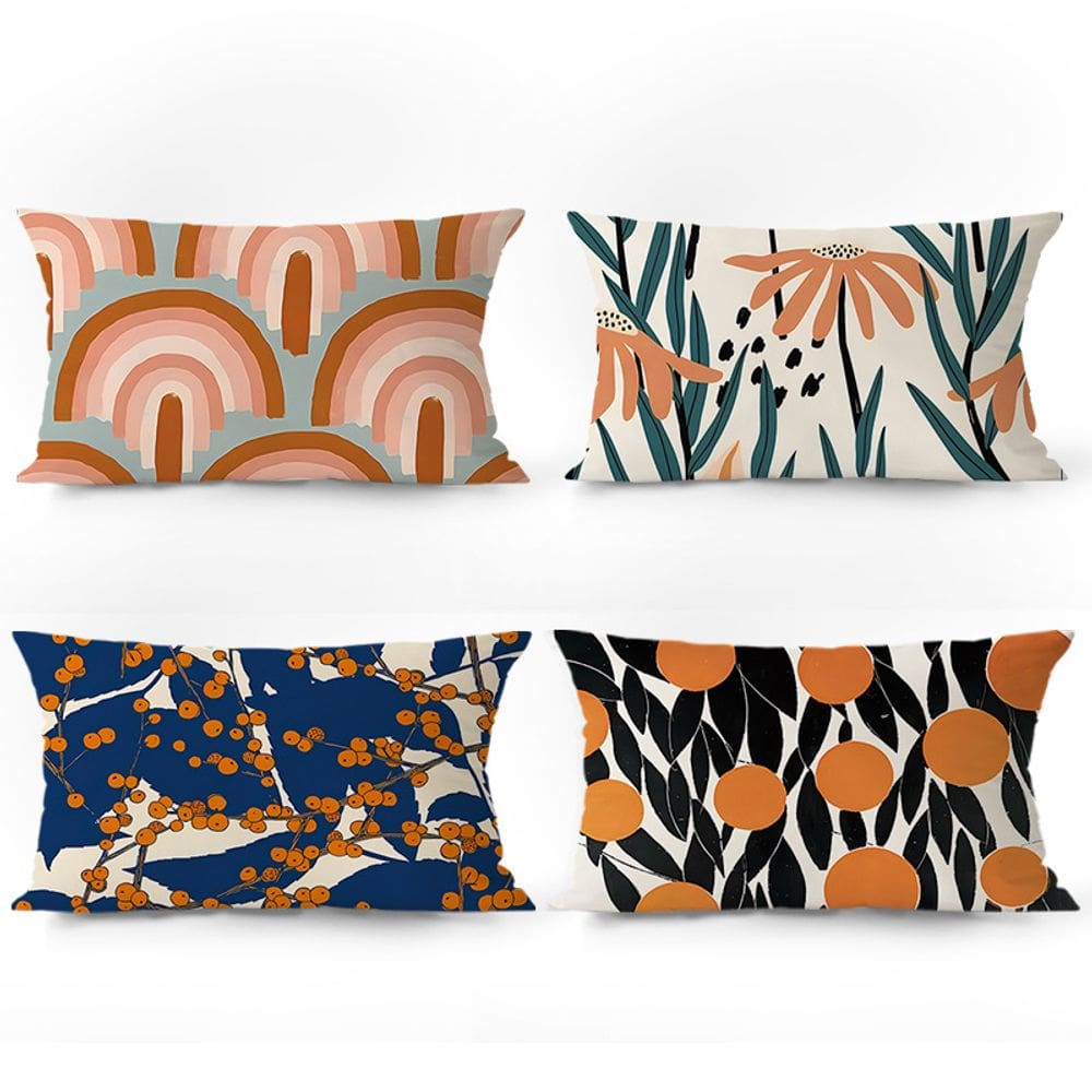 Conjunto de 4 capas de almofada abstratas com estampa floral e arco-íris