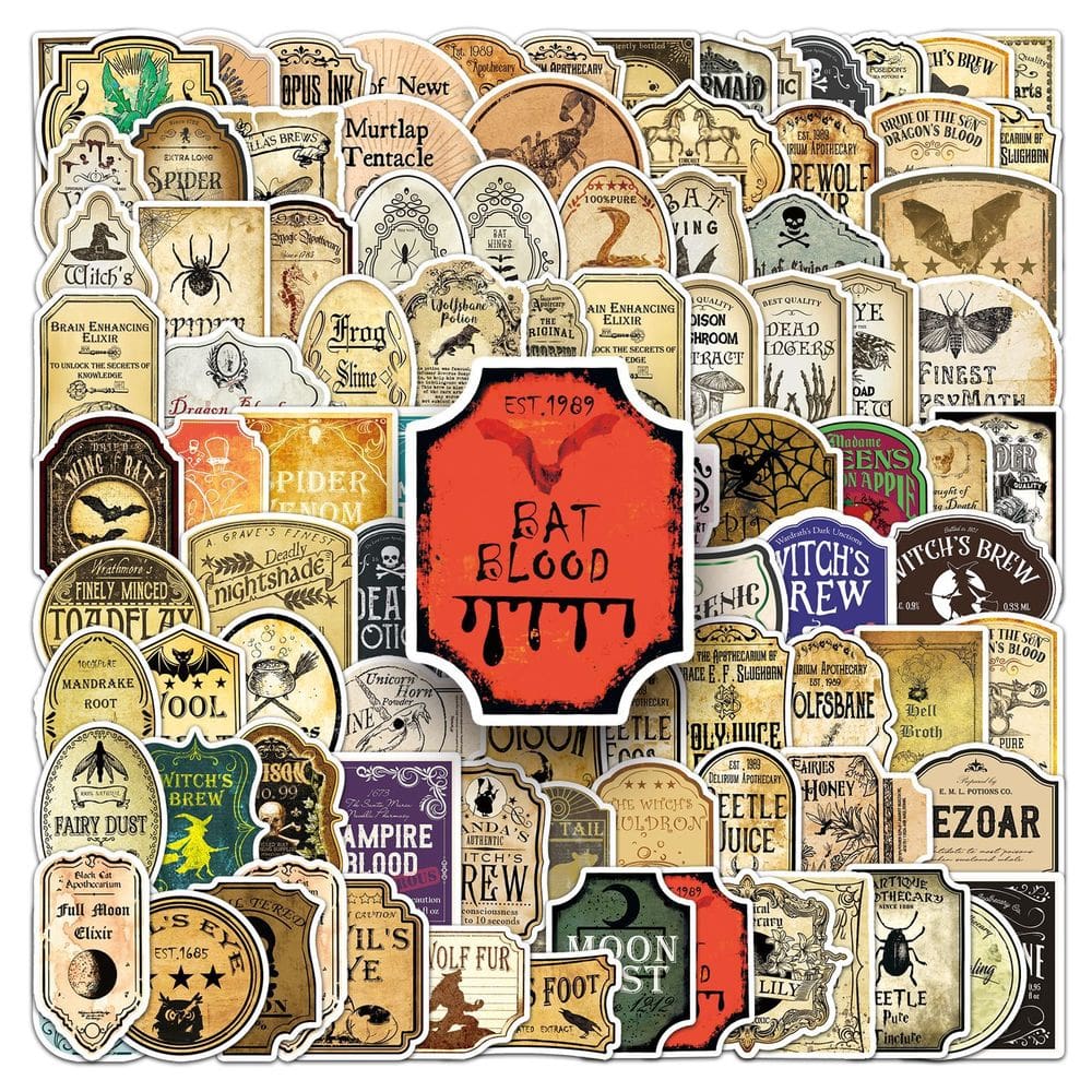 Adesivos vintage Potion Label, 100 unidades de decalques de vinil impermeáveis