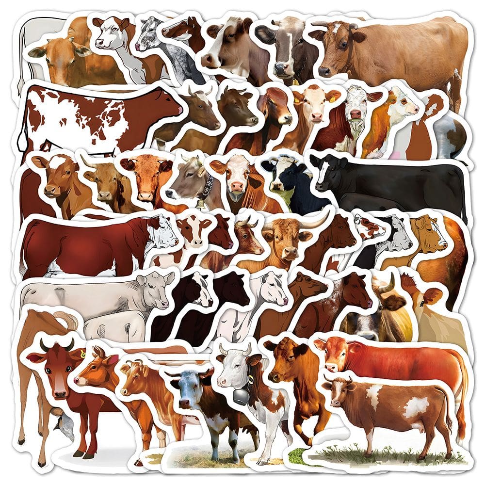 Pacote de adesivos Highland Cow Theme, 50 unidades realistas e de desenho animado