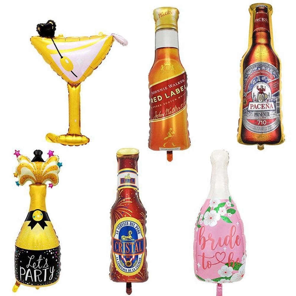 Conjunto de balões, garrafa de cerveja e papel alumínio de champanhe, 6 unidades de barra de martini